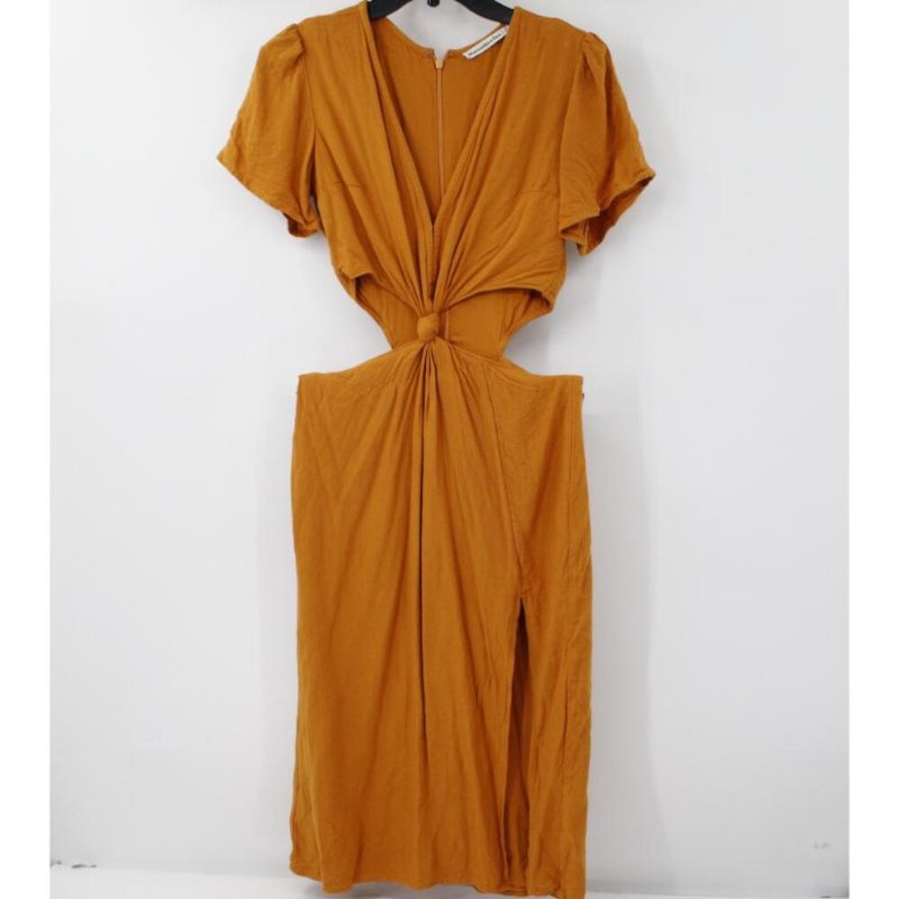 Abercrombie & Fitch Midi Dress Womens‎ Small mustard Knotted Front Cutout V Neck
